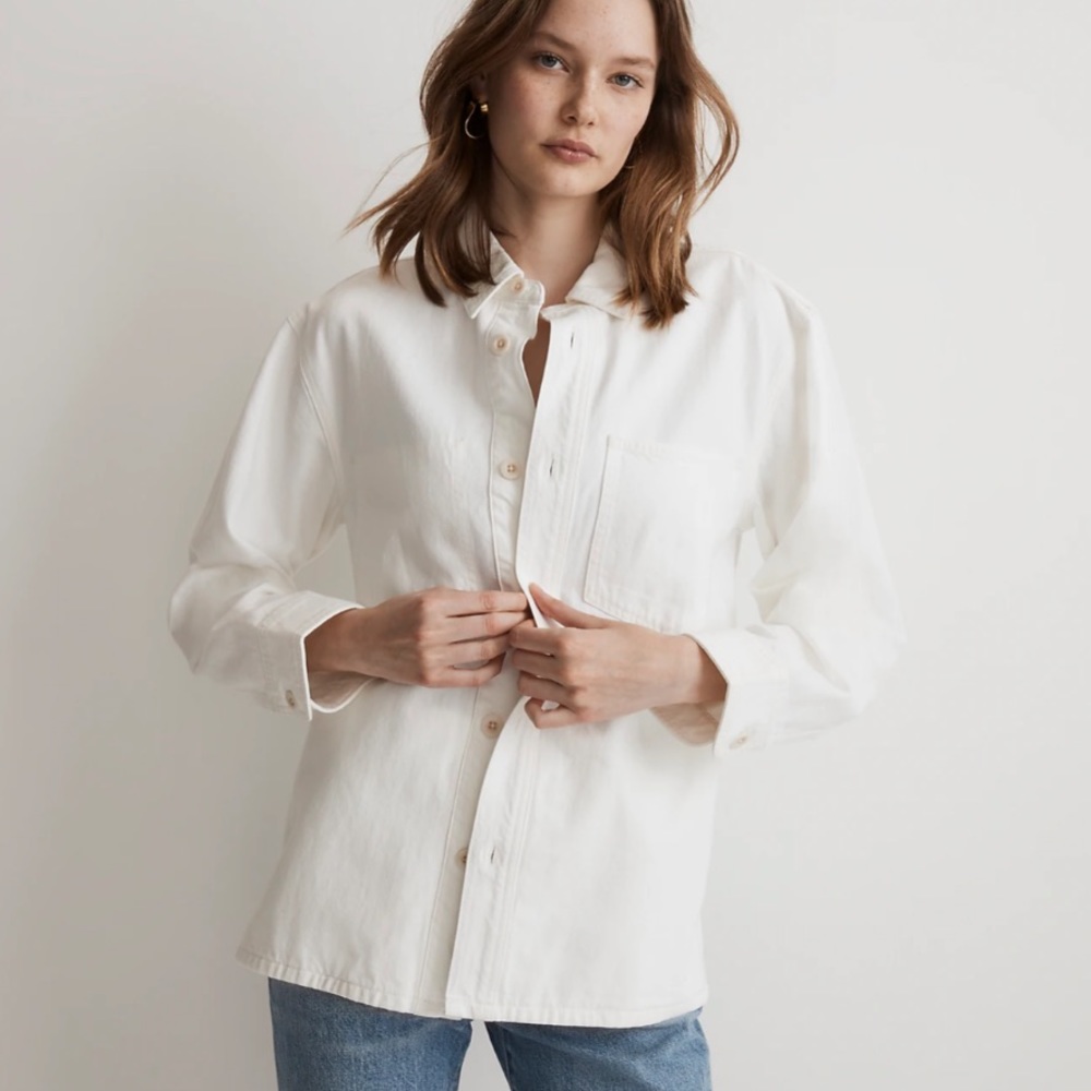 MADEWELL DENIM CHORE JACKET IN TILE WHITE SIZE SMALL NWT